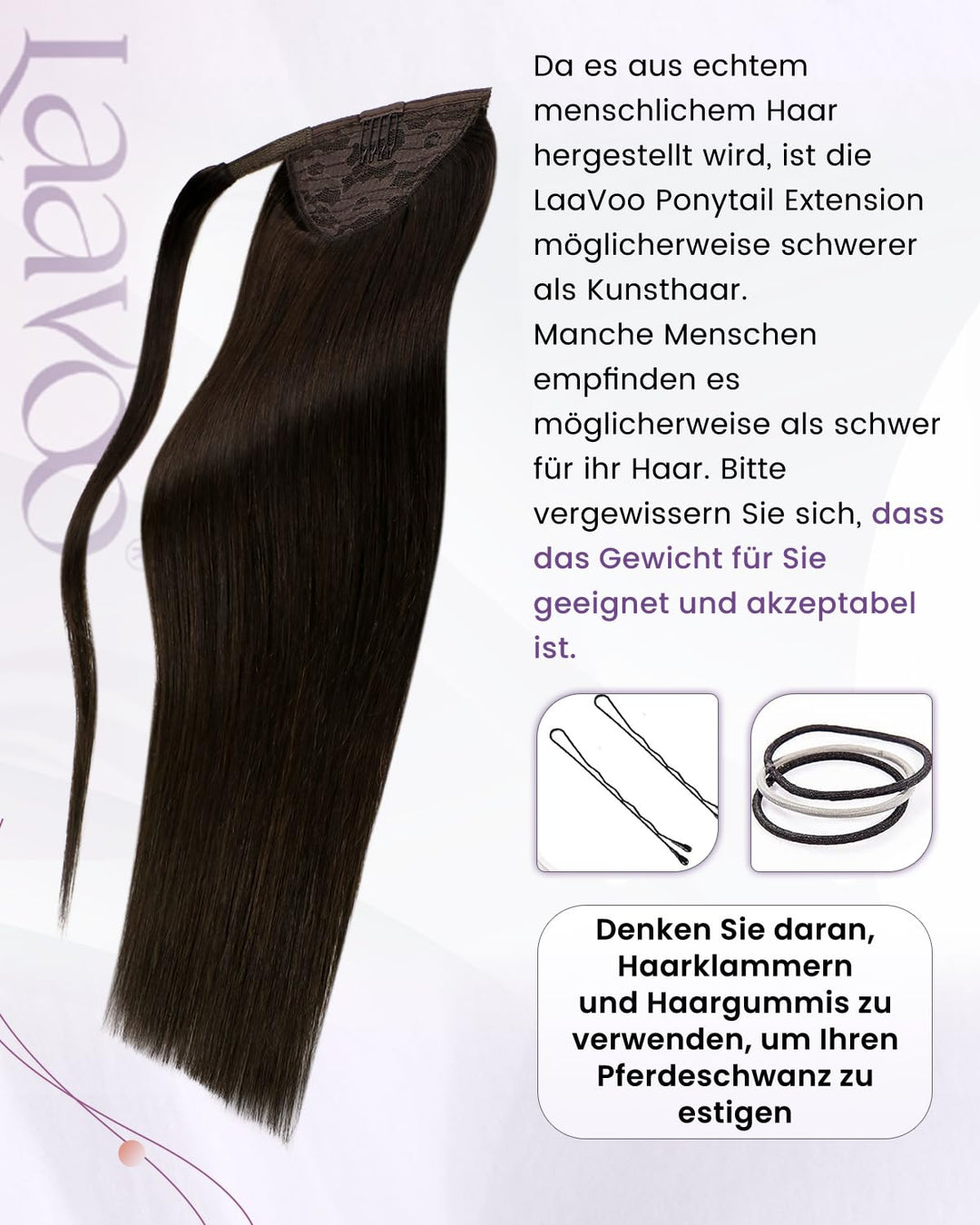 LaaVoo Zopf Extensions Echthaar Braun Extensions Pferdeschwanz Haarteil Echthaar Dunkelbraun Haarver