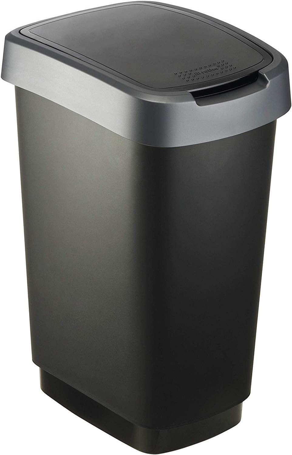 Rotho Twist Mülleimer 25l mit Deckel, Kunststoff (PP) BPA-frei, schwarz/silber, 25l (33.3 x 25.2 x 4