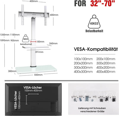 AOKCOS TV Ständer TV Bodenständer für 32-70 Zoll Fernseher bis zu 40 KG, TV Standfuss mit 2 Stufigen