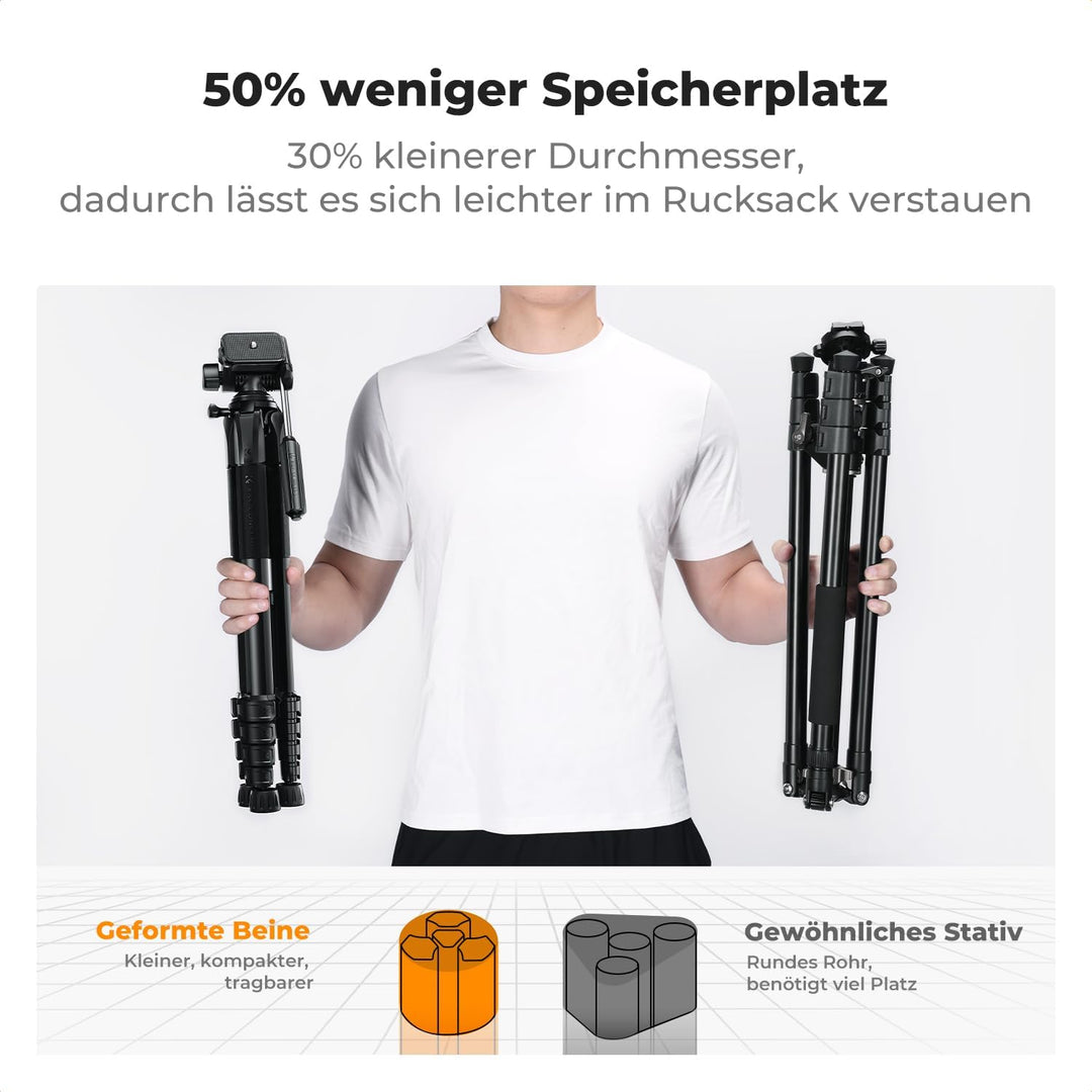 K&F Concept Kamera Stativ S255A3+BV01, Leichtes Stativ mit Tasche,190cm Handy Stativ,Tripod für Cano