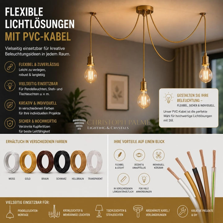 10m Zuleitung Braun H03VV-F 3 x 0,75qmm PVC isolierte Schlauch-Leitung 3G Leuchtenkabel Lampenkabel