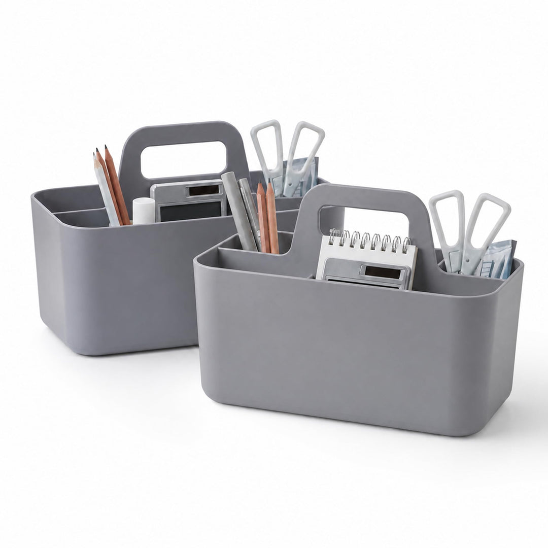 SYLANDO Korb Organizer mit Griff, Kunststoffkorb, Reinigungskorb, Bastelkorb (Grau*2), Grau*2