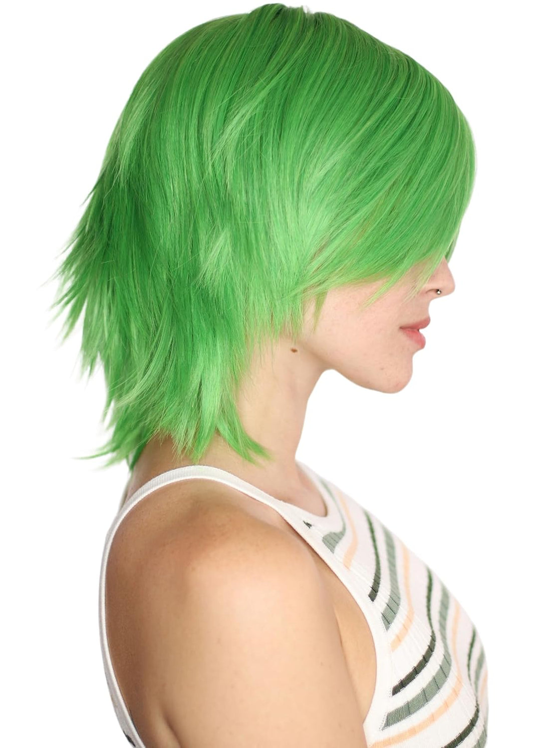 Prettyland grün Mittel-lange kurze Perücke mit Pony Gestuft fransig Damen & Herren perücke green Wig