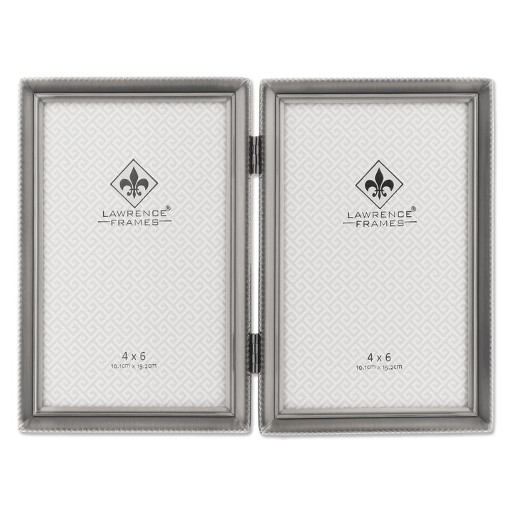 Lawrence Frames Doppel-Bilderrahmen mit Scharnier, 10 x 15 cm, Antik-Zinn-Design zinnfarben 4 Inches
