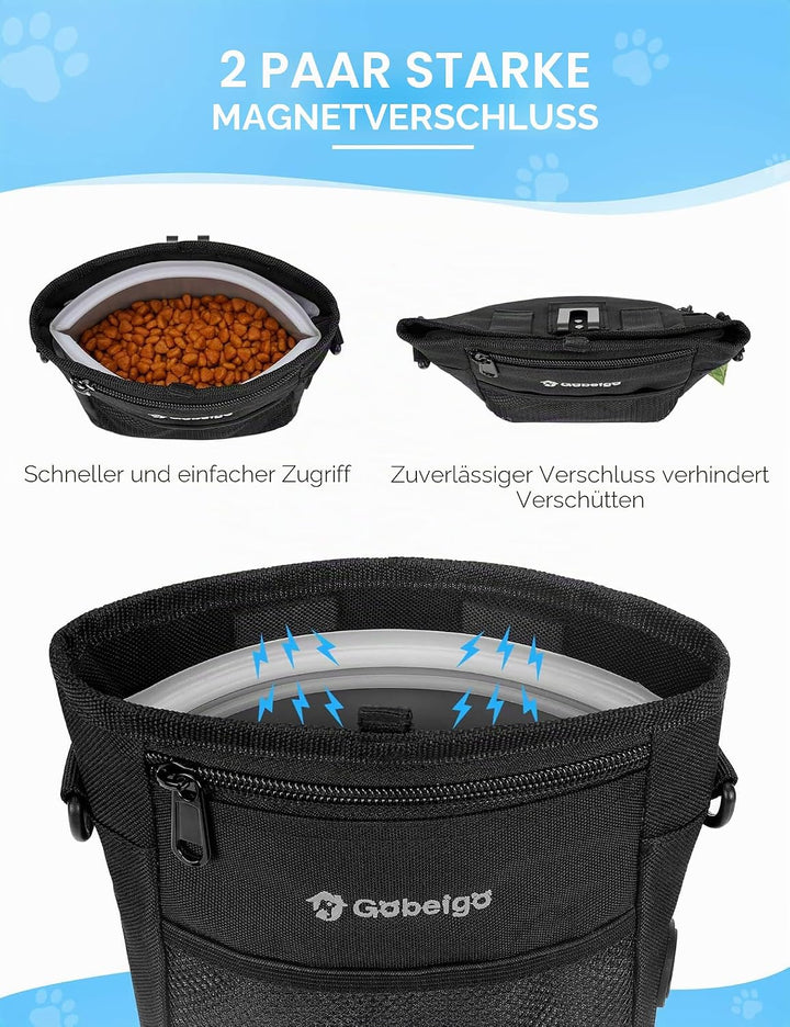 Gobeigo Hundeleckerli Tasche mit Silikon Snack Beutel, Fronttasche für alle Handys, 4 Tassen Leckerl