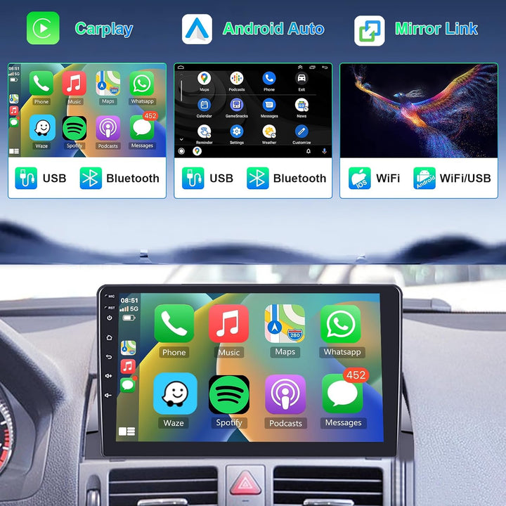 Hodozzy 8 Core Autoradio 4G+64G für Mercedes-Benz C-Klasse W204 S204 2007-2010 Android 9 Zoll IPS Bi