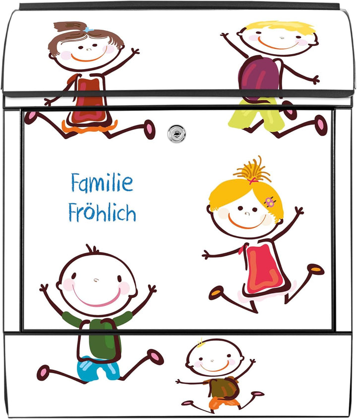 banjado® Design Briefkasten personalisiert Happy Kids 38,5x46,5x13cm & 2 Schlüssel - Briefkasten Sta