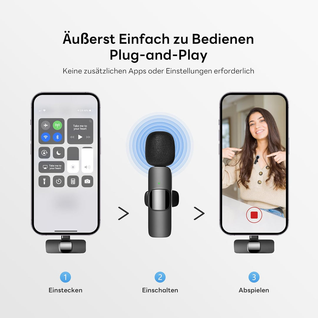 Qhot Kabelloses Lavalier Mikrofon für iPhone,iPad， Plug-and-Play-Mikrofon für Aufnahmen, Live-Stream