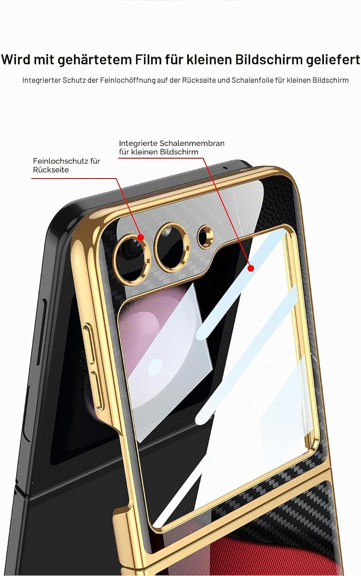 COQUE Galaxy Z Flip 5 5G Hülle,ultradünnes 9H Glas glänzend lackierte Handyhülle,Faltbare Handyhülle
