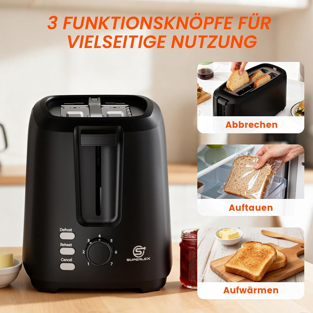 Toaster Langschlitz Toaster 4 Scheiben 7 Bräunungsstufen Auftaufunktion Aufwärmfunktion Herausnehmba