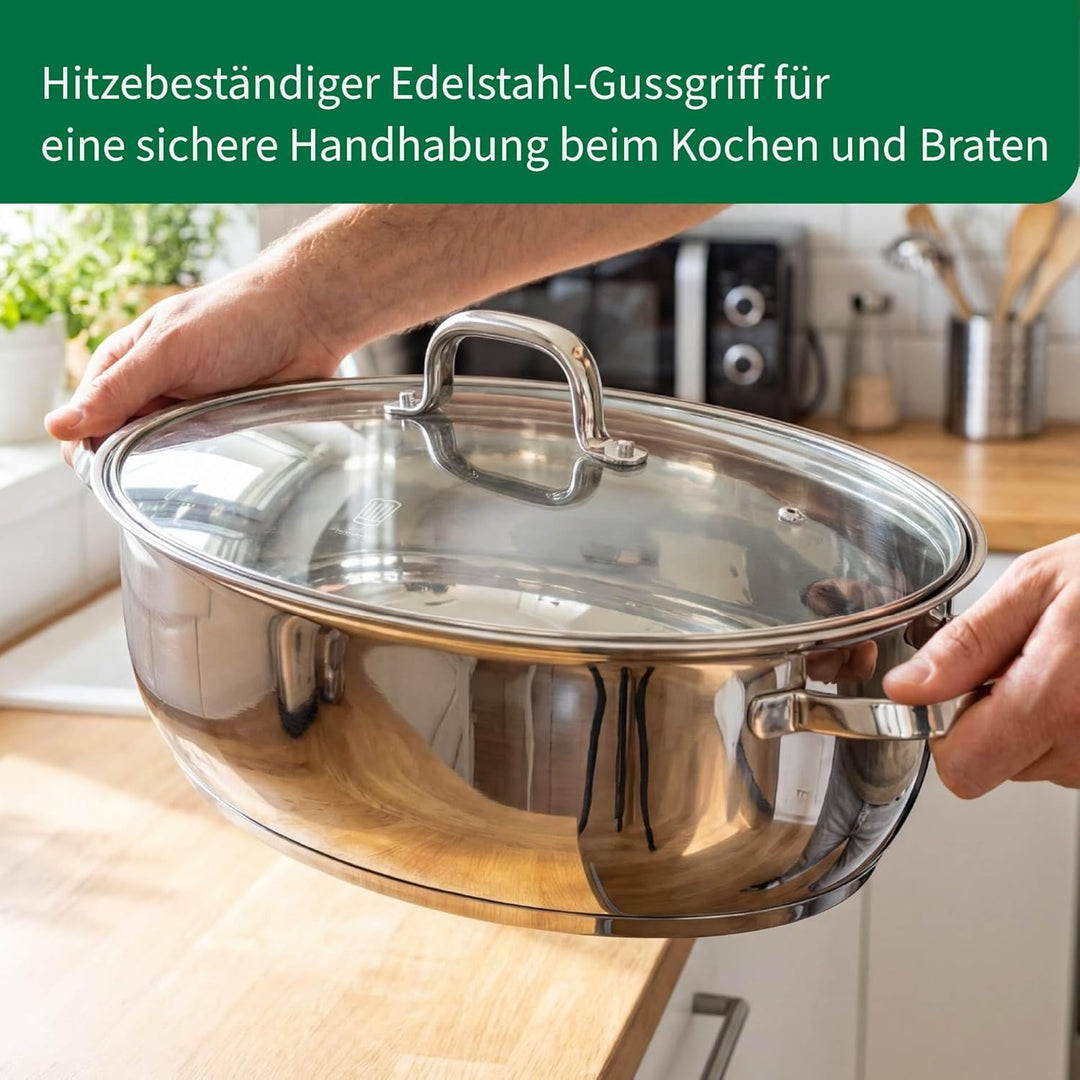 Chefkoch trifft Fackelmann Bräter Rosenheim – Ø38 cm, mit Glasdeckel, Edelstahl-Gussgriff und Rostei