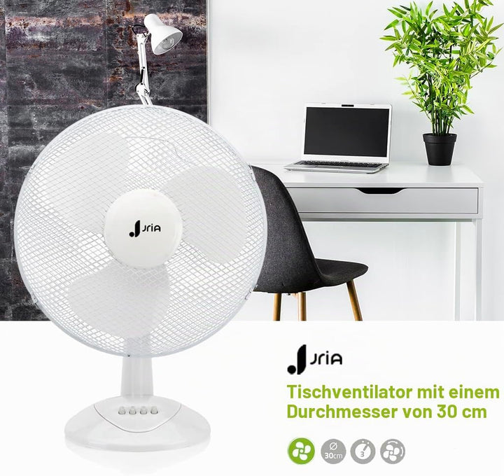 Tragbarer Tischventilator, 12 Zoll, leicht, 40 Watt, 3 Geschwindigkeiten, Weitwinkel-Oszillation, Lu