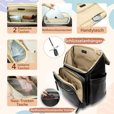 MISS FONG Baby Wickelrucksack Wickeltasche, Leder Rucksack mit Multifunktions-Babytaschen, 19 Wickel