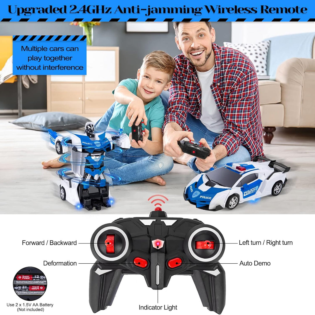 Verformung Ferngesteuertes Polizeiauto Kinder, 360° Drehung 2.4GHz 1:18 Roboter RC Auto Transformato