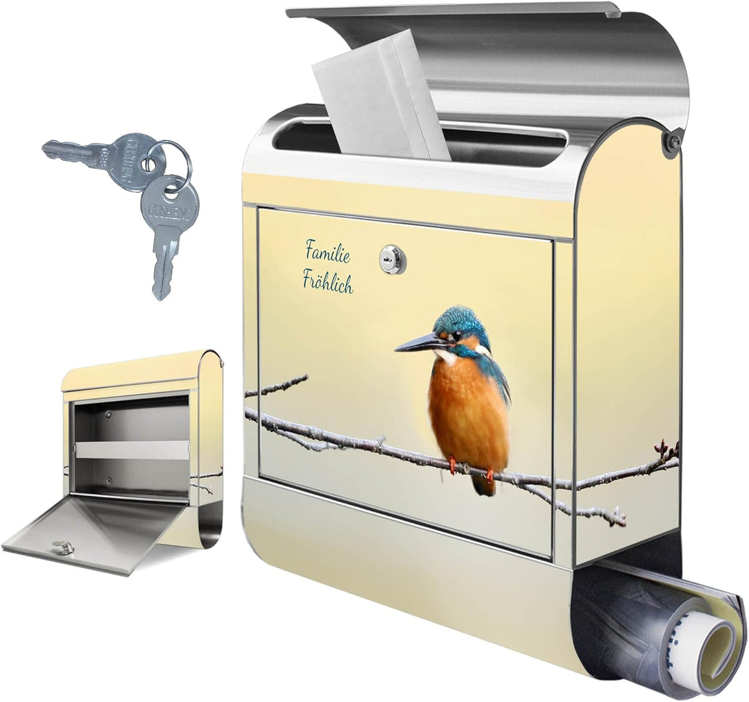 banjado Briefkasten Edelstahl personalisiert 38x43x12cm & 2 Schlüssel - rostfreier Edelstahl Briefka
