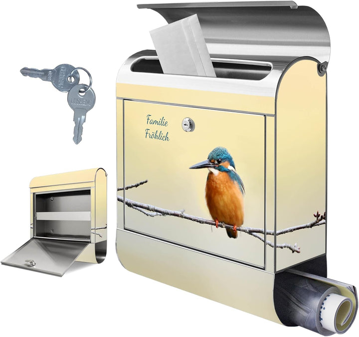 banjado Briefkasten Edelstahl personalisiert 38x43x12cm & 2 Schlüssel - rostfreier Edelstahl Briefka