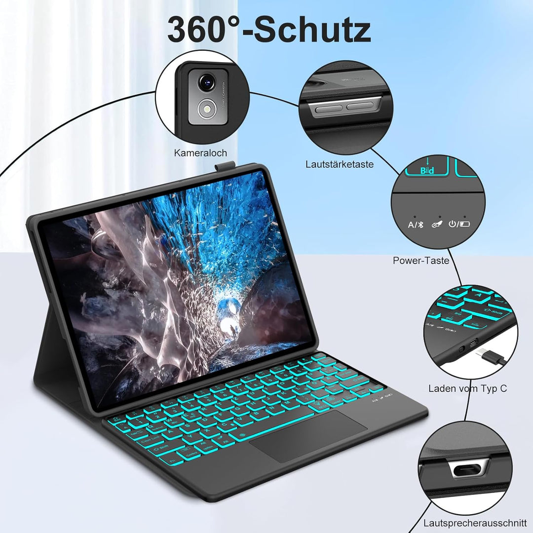Tastatur Hülle für Lenovo Tab K11 Plus 11.45 Zoll 2024, Mit kabelloser Bluetooth-Tastatur mit Touchp