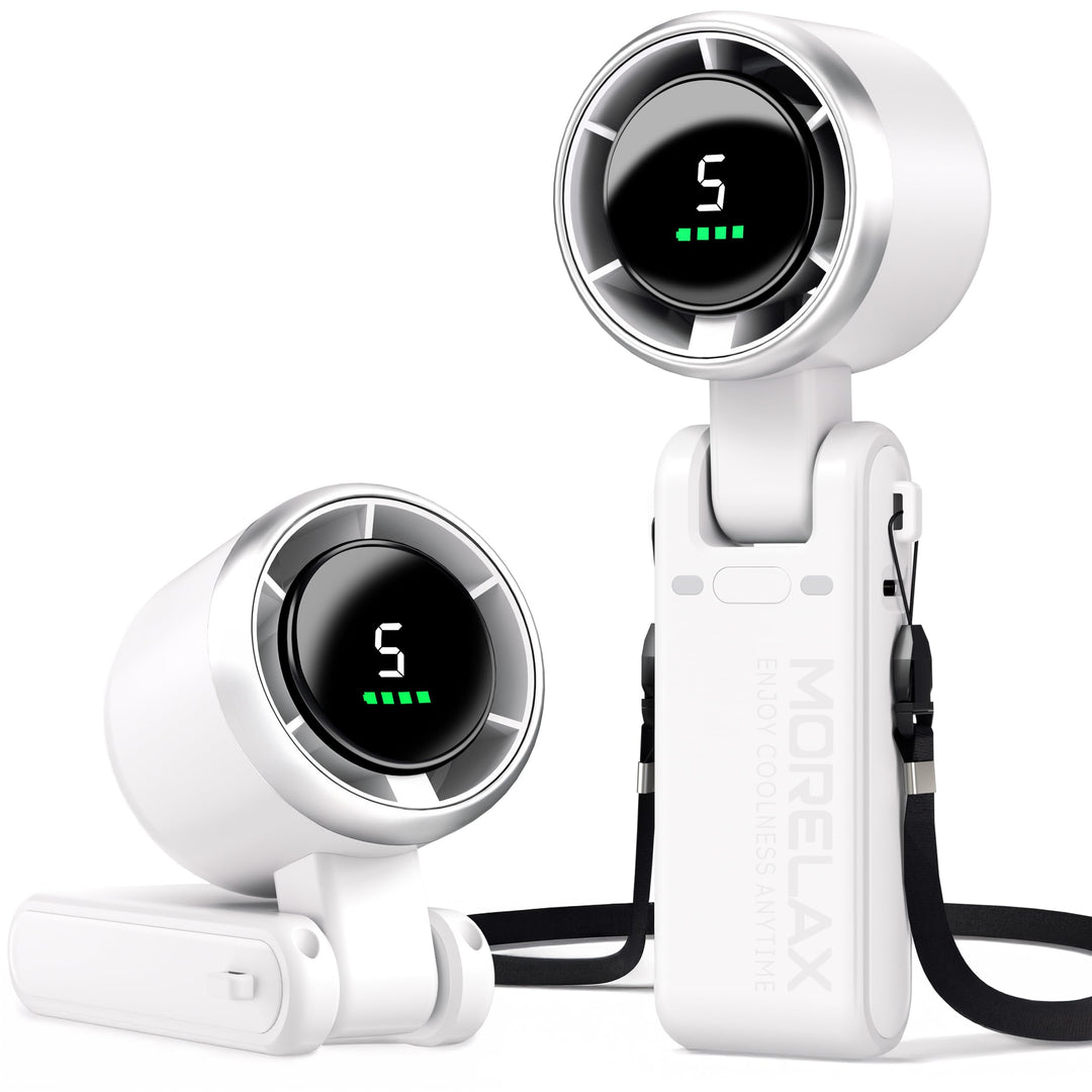 Morelax Tragbarer Turbo Handventilator, 5-stufiger, LED-Display, 4000mAh Akku USB Aufladbar, 3-in-1