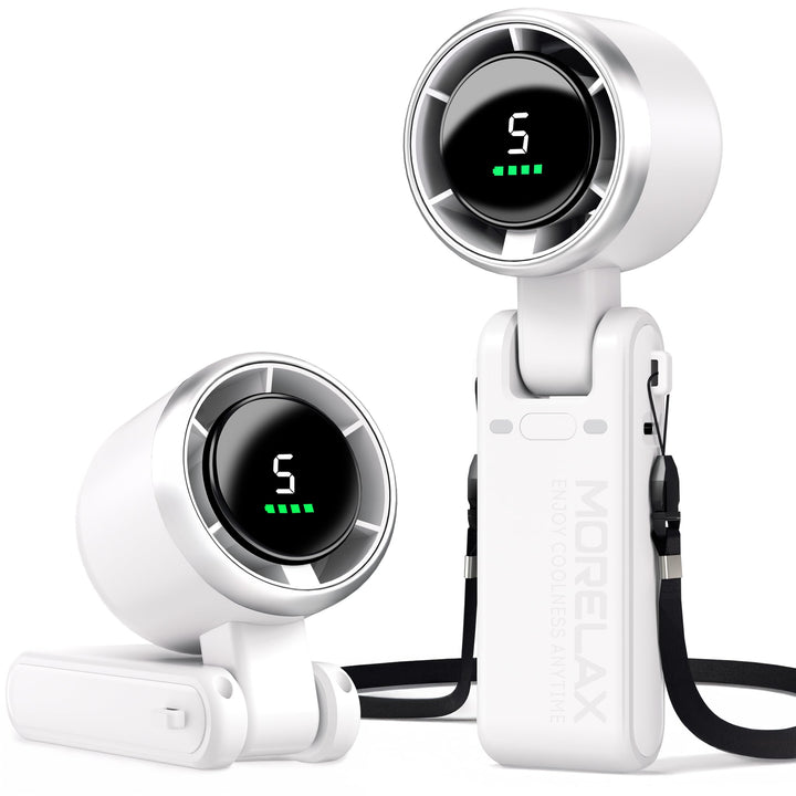 Morelax Tragbarer Turbo Handventilator, 5-stufiger, LED-Display, 4000mAh Akku USB Aufladbar, 3-in-1