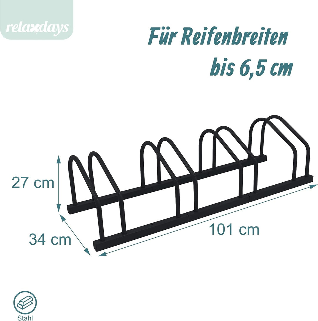 Relaxdays Fahrradständer Boden &amp; Wandmontage, 4 Räder, bis 65 mm Reifenbreite, Garage, Hof, Reihenpa