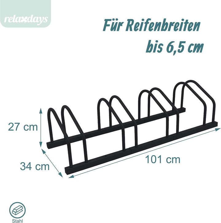 Relaxdays Fahrradständer Boden &amp; Wandmontage, 4 Räder, bis 65 mm Reifenbreite, Garage, Hof, Reihenpa