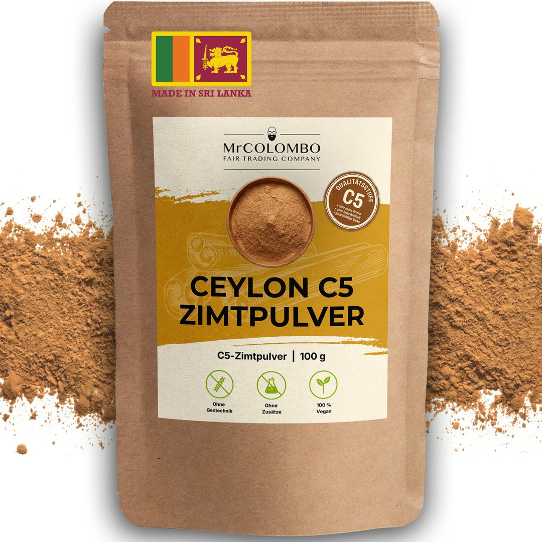Ceylon Zimt Pulver 100g – C5 Premium Qualität, Direktimport aus Sri Lanka, Echter Zimt gemahlen, cum