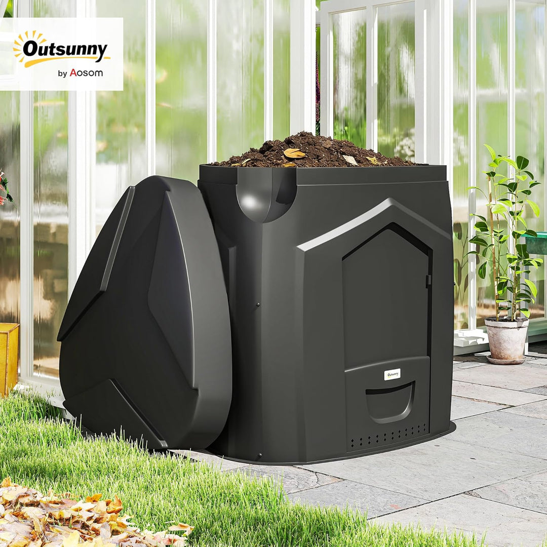 Outsunny Gartenkomposter, 240L, 78 x 75 x 78 cm Dreieckiger Kompostbehälter mit 3 Türen, 66 Lüftungs