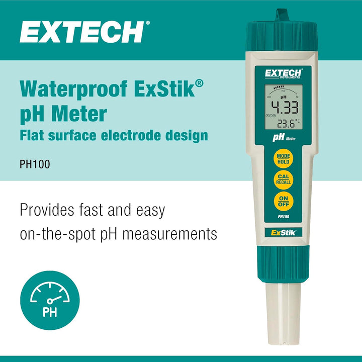 Extech Wasserdichtes pH-Messgerät, 1 Stück, PH100, PH