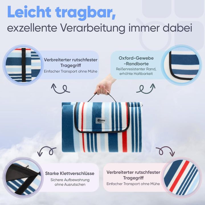 Sekey Picknickdecke Wasserdicht 200x300cm, Sandfeste Strandmatte, PEVA-Wasserdichter Untergrund, Str