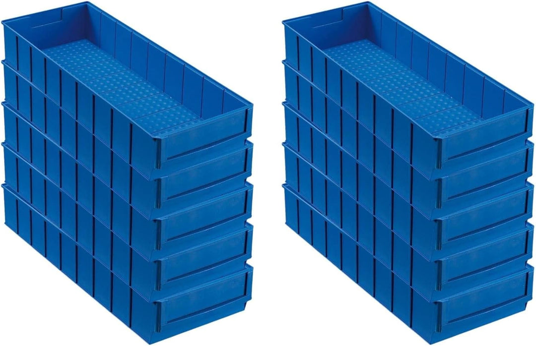 SparSet 10x Blaue Industriebox 500 B | HxBxT 8,1x18,3x50cm | 6 Liter | Sichtlagerkasten, Sortimentsk