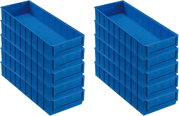 SparSet 10x Blaue Industriebox 500 B | HxBxT 8,1x18,3x50cm | 6 Liter | Sichtlagerkasten, Sortimentsk