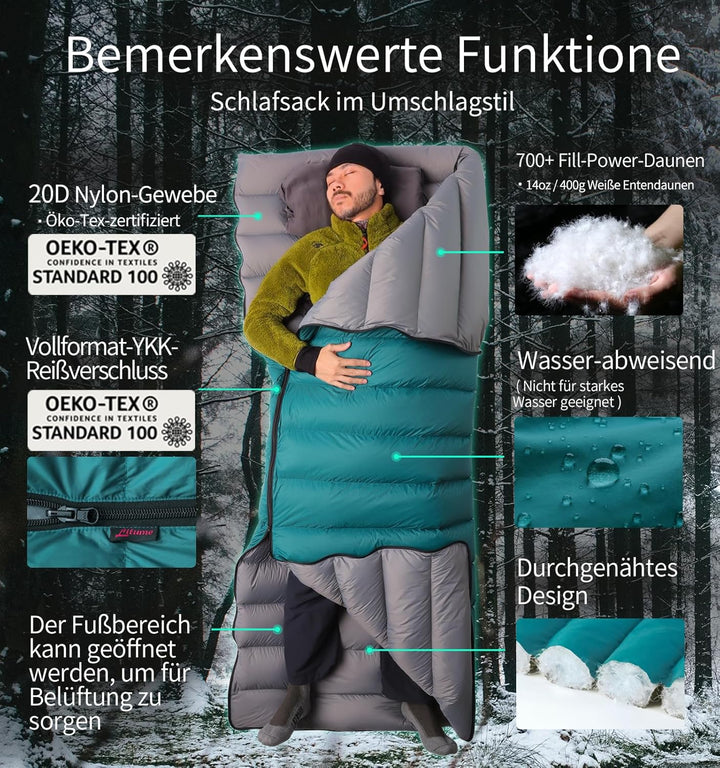 Litume 565g,Die komfortable Temperatur von15°C kombinierbarer Daunenschlafsack, Leichter, kompakter