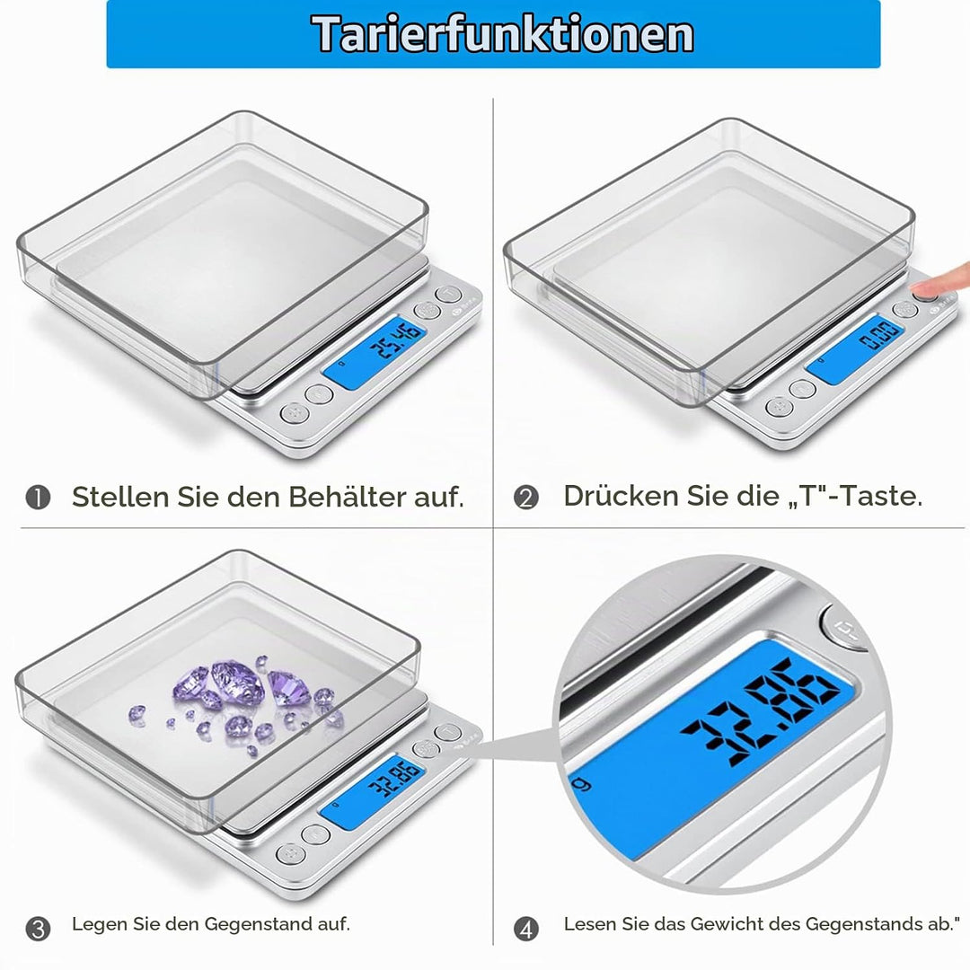 Brifit Feinwaage, Digitalwaage 500g, Taschenwaage, Briefwaage, Grammwaage, mit EIN 100g Edelstahl Ka