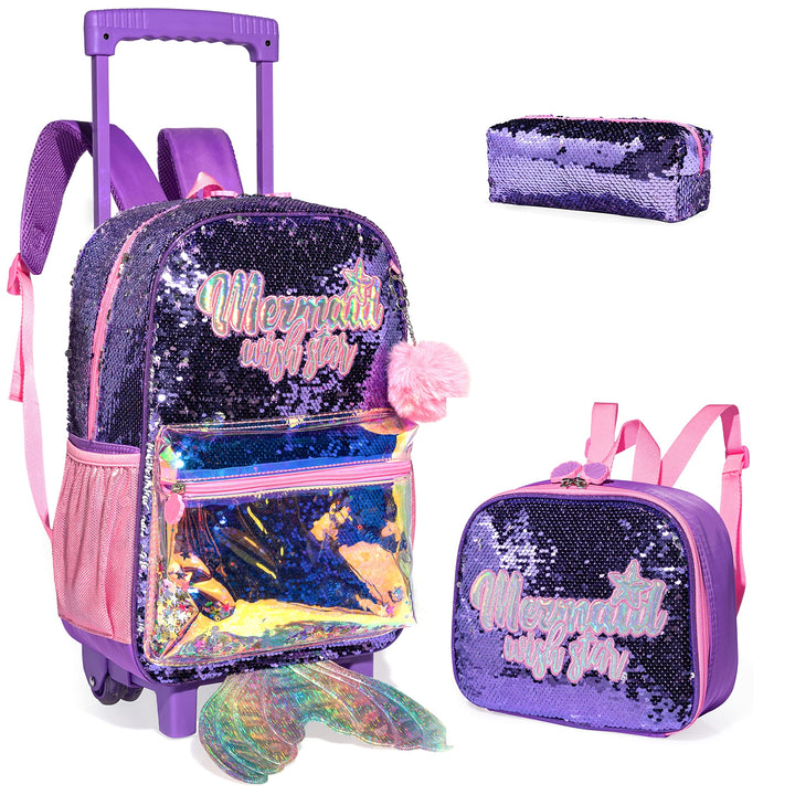 Schulranzen Kinder Rollrucksack für Mädchen Gepäck Rollen 16" Reiserucksäcke Violett-yuwei, Violett-