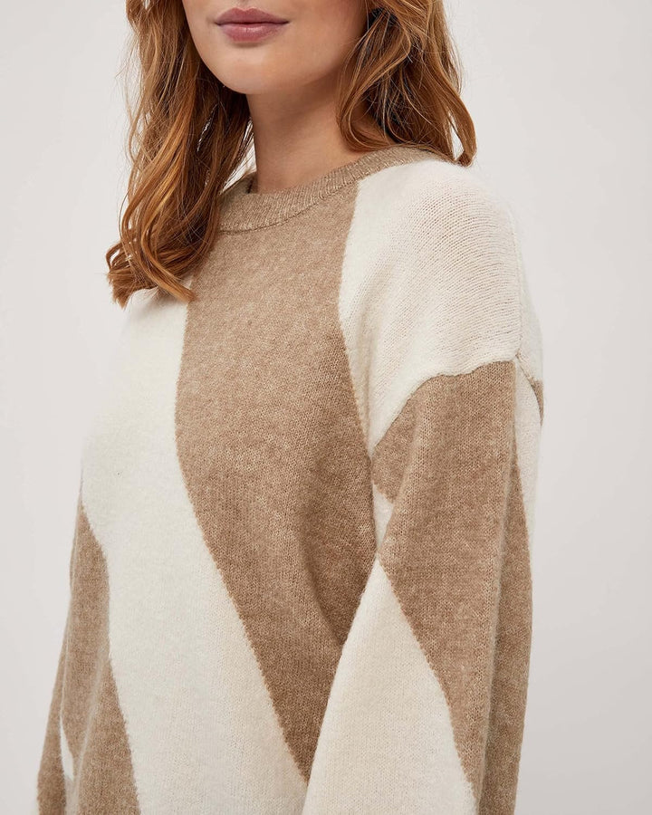 Desires Damen Kamelia Strickpullover XL 0021s Cobbelstone Stripe, XL 0021s Cobbelstone Stripe