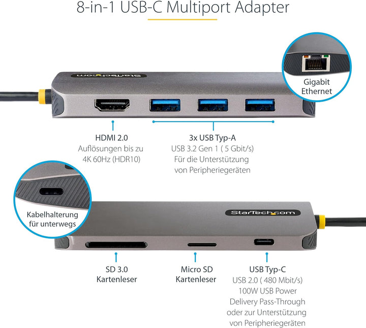 StarTech.com USB C Multiport Adapter, 4K 60Hz HDMI Anschluss, 5Gbit/s USB-A Hub, USB C auf HDMI, 100