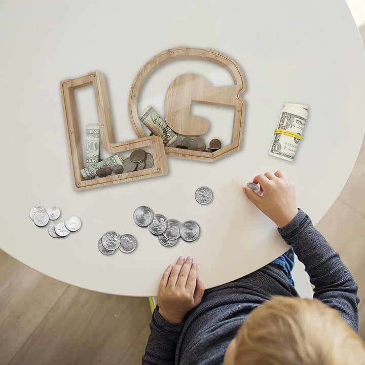 DBPBToU Spardose aus Holz Buchstaben, Sparschwein Durchsichtig für Kinder, Sparbox Personalisierte,