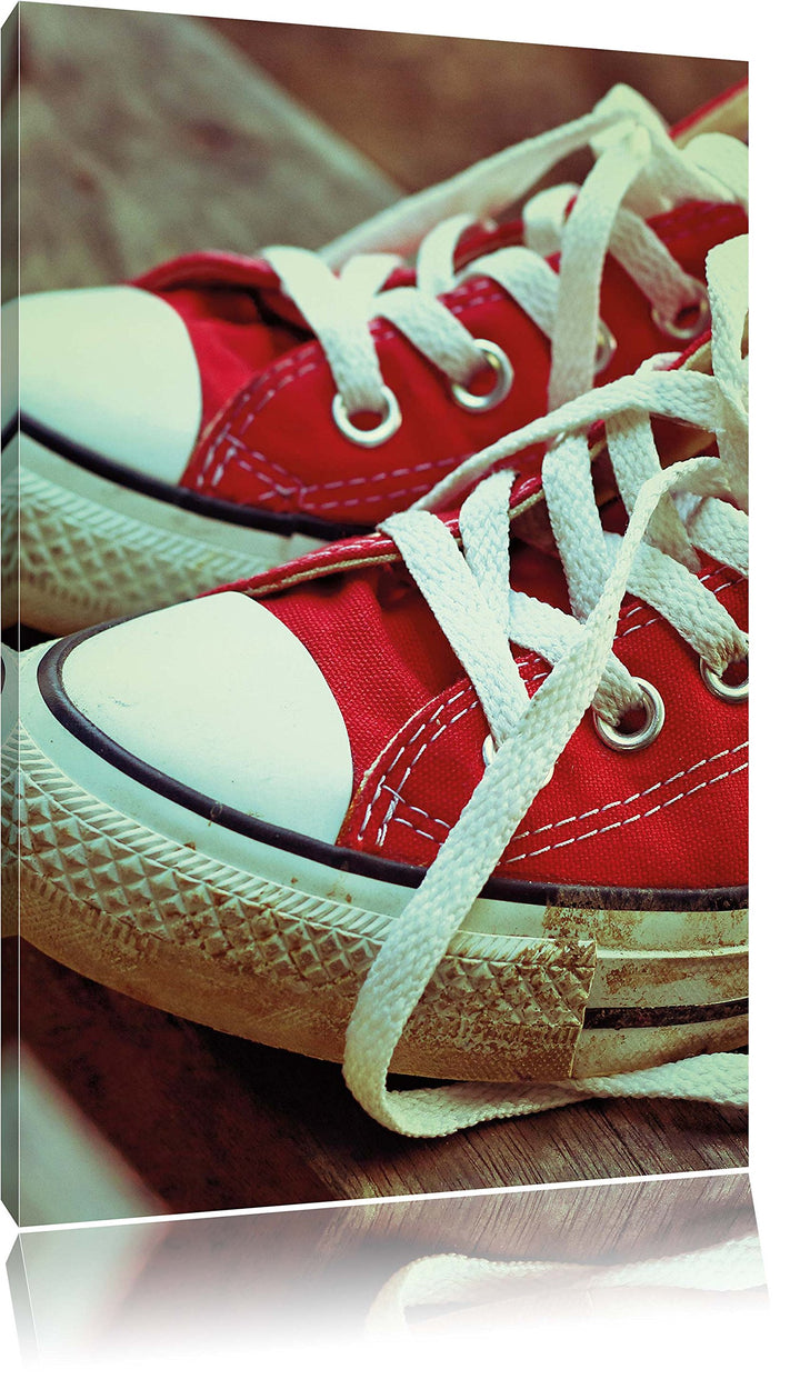 rote Converse Chucks, Format: 100x70 auf Leinwand, XXL riesige Bilder fertig gerahmt mit Keilrahmen,