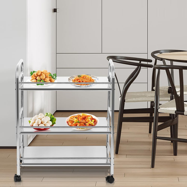 Kedia 3 Regale mit Rollen Edelstahl Küchenwagen mit Rollen Multifunktions Servierwagen (61 x 36 x 75