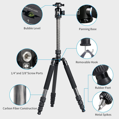 SIRUI MT-2204+MT-20 Professionelles Carbonfaser-Reisestativ mit Kugelkopf für Kameras, Stativ mit Ei