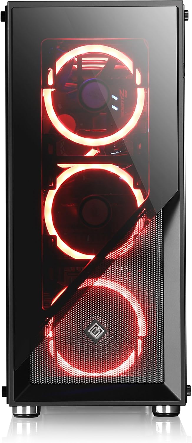 Gaming PC-Gehäuse Argo - Midi-Tower, RGB Beleuchtung (inkl. Steuerung), Glas-Seitenteil, Glas-Front,