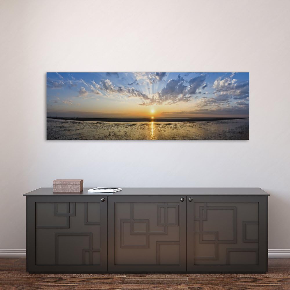 Feeby. Leinwandbild, Bilder, Wand Bild, Wandbilder, Kunstdruck 150x50 cm, SONNENUNTERGANG, MEER, NAT