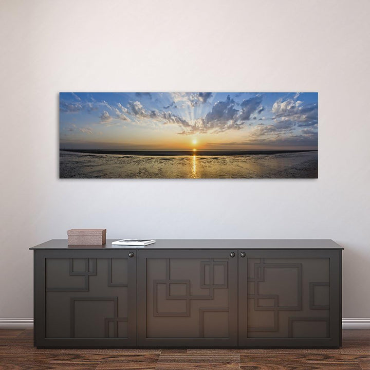 Feeby. Leinwandbild, Bilder, Wand Bild, Wandbilder, Kunstdruck 150x50 cm, SONNENUNTERGANG, MEER, NAT