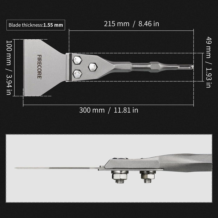 Firecore SDS Plus Bodenschaber-Set 300 mm x 100 mm, Meisselbits für SDS Plus Hammer – Inklusive Ersa