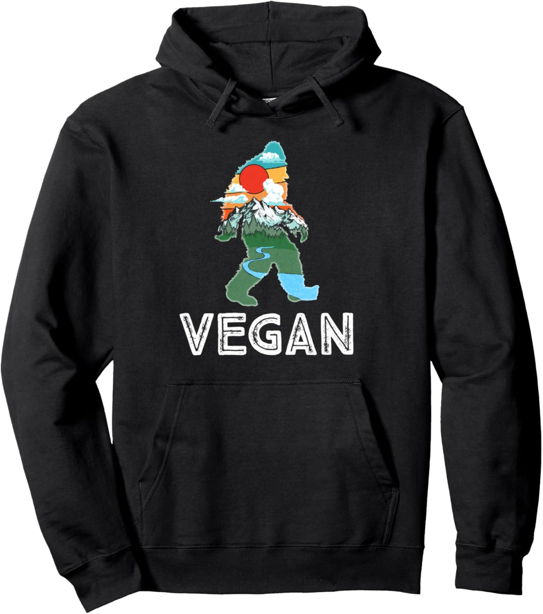 Vegan Bigfoot Nature & Mountains Illustration Vintage Pullover Hoodie