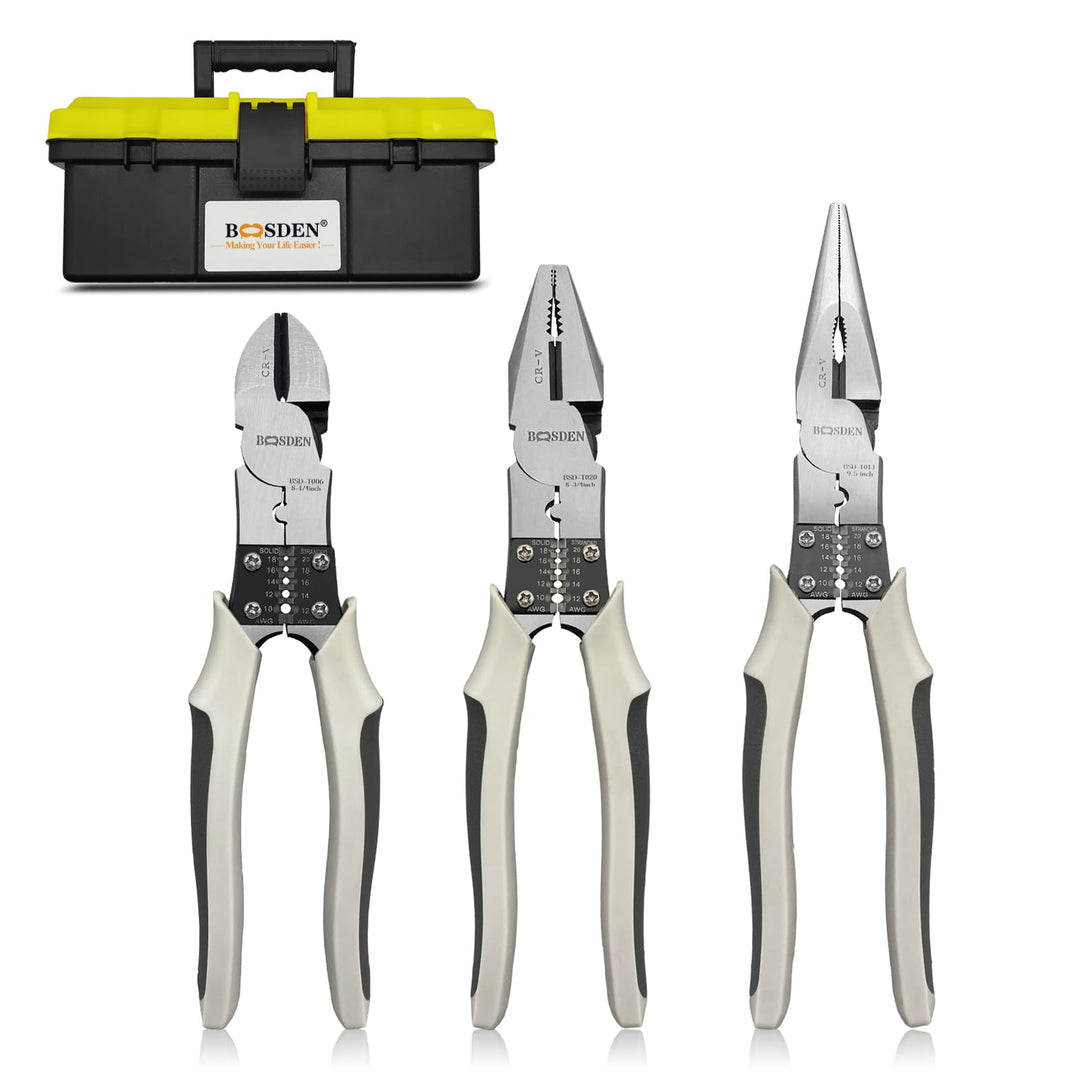 BOOSDEN Zangen Set mit 8 inch Seitenschneider, 8 inch Kombinationszange und 9 inch Spitzzange, 3-tei