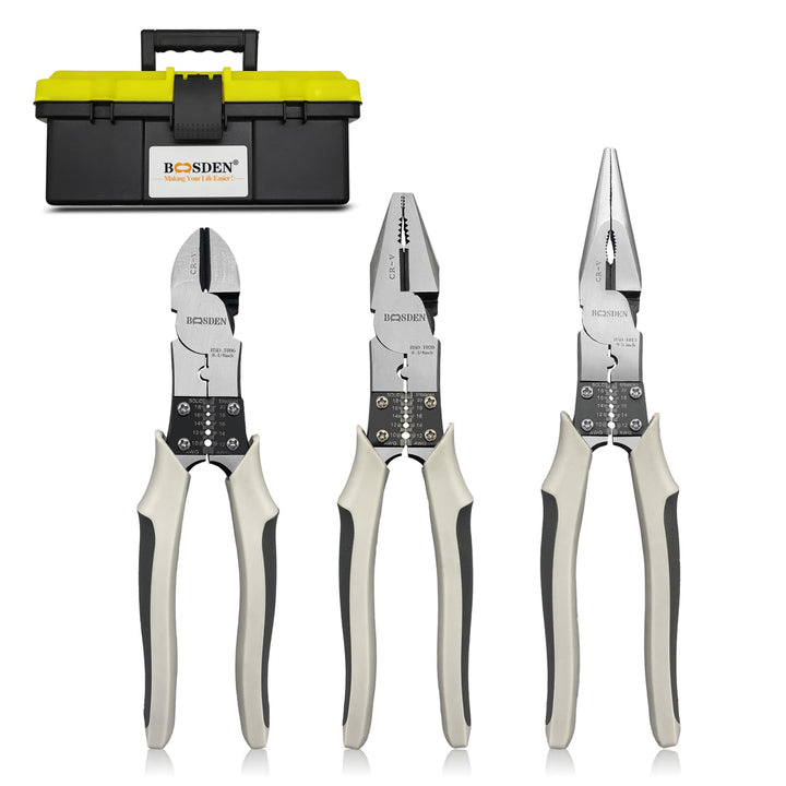 BOOSDEN Zangen Set mit 8 inch Seitenschneider, 8 inch Kombinationszange und 9 inch Spitzzange, 3-tei