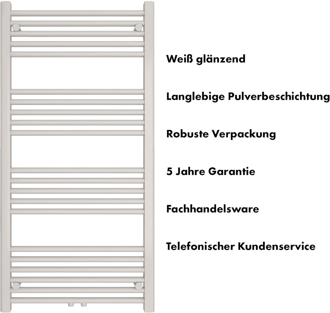SHV Badheizkörper mit Mittelanschluss in weiss | Heizkörper für Badezimmer, Handtuchhalter für Wand