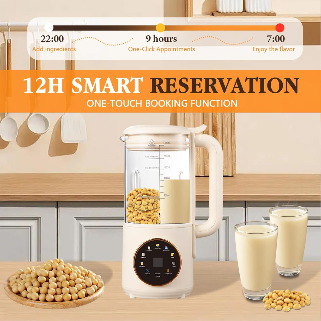 Automatische Pflanzenmilchbereiter,8in1 1400ml Sojamilch Maschine,Sojamilch Hersteller mit 16 Klinge