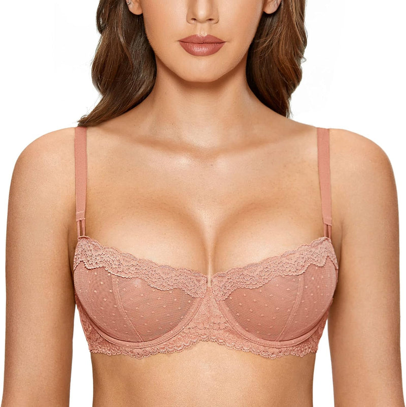 DOBREVA Balconette BH Damen mit Bügel Push Up Dirndl Spitze BHS Sexy Grosse Grössen Ungefüttert 70C